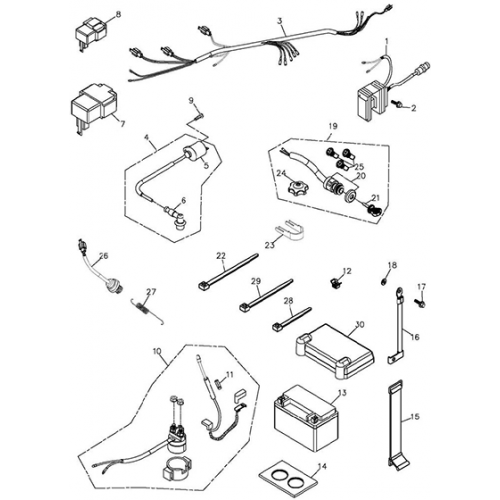 Battery and Main Harness (Adly ATV 300xs Assault)