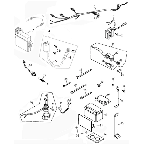 Battery and Wire Harness (Adly ATV 200S)