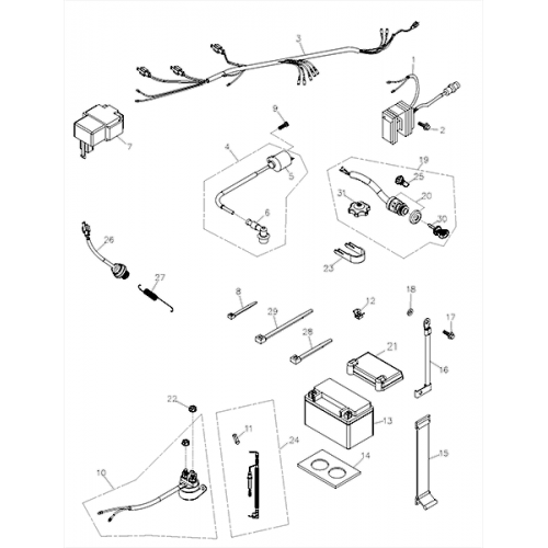Battery and Wire Harness (Adly ATV Q280) Battery and Wire Harness (Adly ATV Q280)