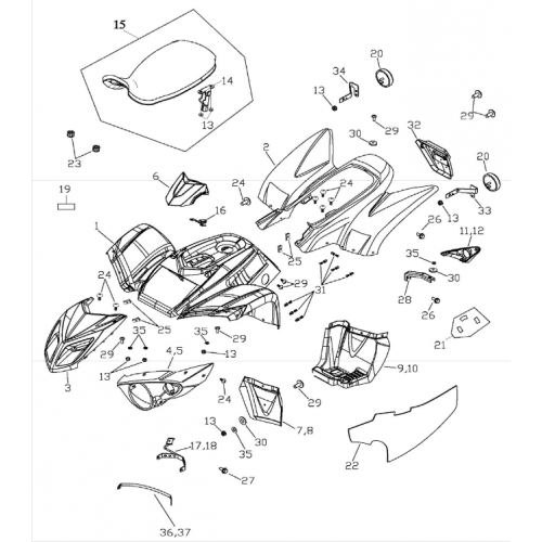 Body Cover and Seat (Adly ATV 300S II CrossXRoad) Body Cover and Seat (Adly ATV 300S II CrossXRoad)