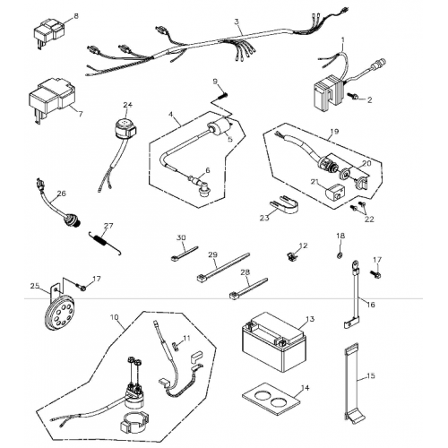 Battery and Wire Harness (Adly ATV 300S II CrossXRoad)