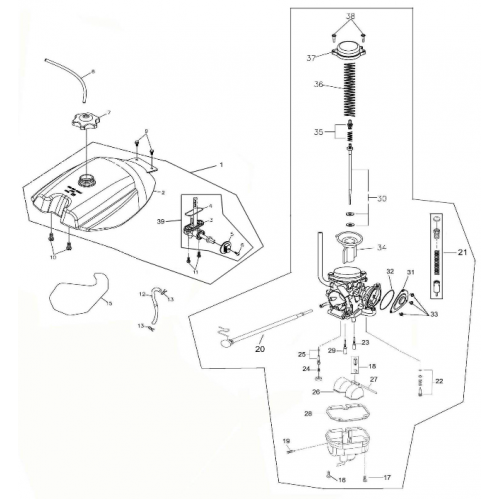 Fuel Tank and Carburetor (Adly ATV 300S II CrossXRoad) Fuel Tank and Carburetor (Adly ATV 300S II CrossXRoad)