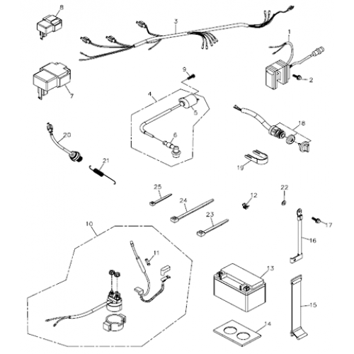 Battery & Main Wire Harness (Adly ATV 300U II)